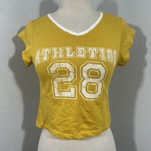 Divided Crop Top‎ Womens Small Mustard V Neck Y2K